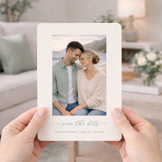 Sage Green Photo Save the Date Invitation Kaart