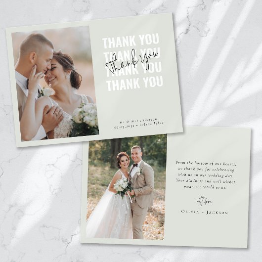 Sage Green Photo Wedding Bedankkaart