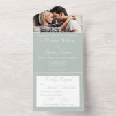 Sage Green Photo Wedding Invitation All In One Uitnodiging (Binnen)
