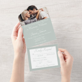 Sage Green Photo Wedding Invitation All In One Uitnodiging