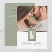 Sage Green Photo Wedding Kaart (Voorkant / Achterkant)