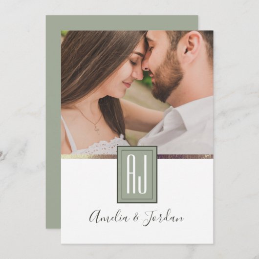 Sage Green Photo Wedding Kaart (Voorkant / Achterkant)