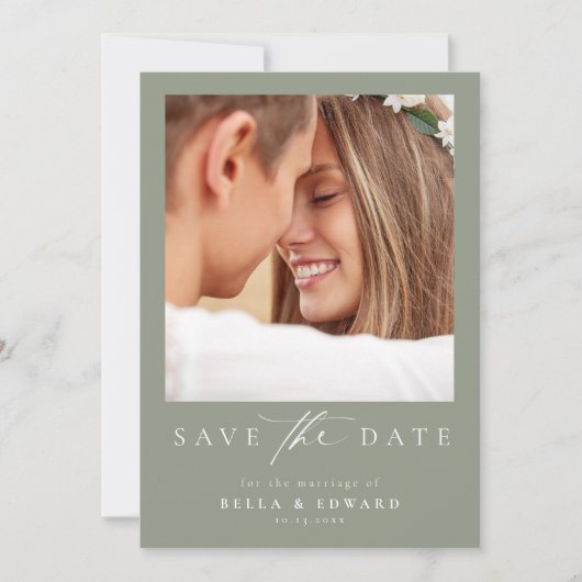 Sage Green Photo Wedding Save the Date (Voorkant)