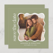 Sage Green Photo Wedding Save The Date (Voorkant / Achterkant)
