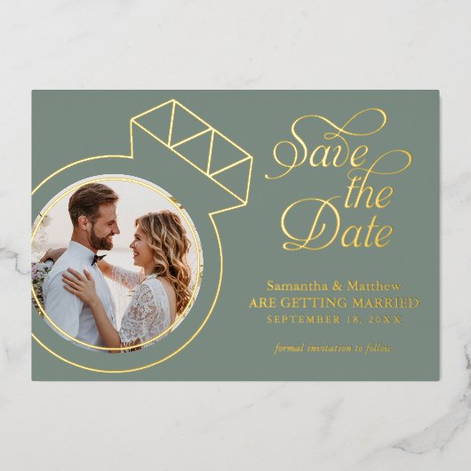 Sage Green Photo Wedding Save the Date Folie Uitnodiging (Voorkant)