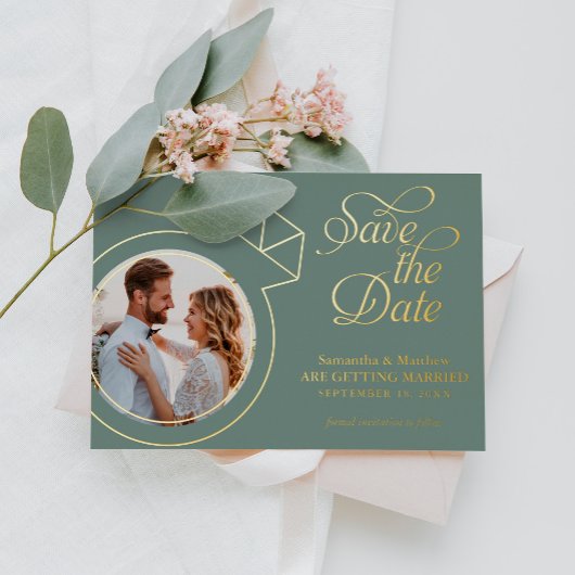 Sage Green Photo Wedding Save the Date Folie Uitnodiging