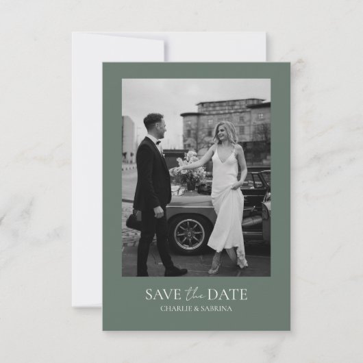 Sage Green Photo Wedding Save the Date Invitation (Voorkant)