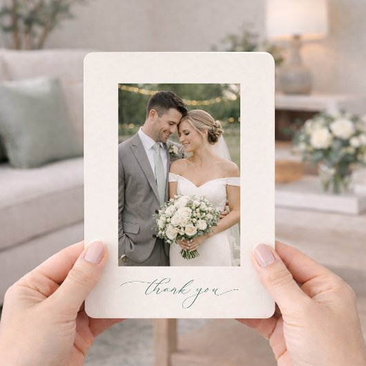 Sage Green Photo Wedding Thank You Card  Kaart
