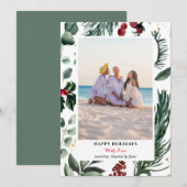 Sage Green Pine Bough Red Berry Vrolijk Kerstfeest Feestdagenkaart (Voorkant / Achterkant)