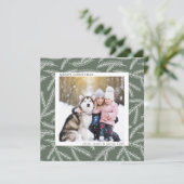 Sage Green | Pine Branch-kerstfotovierkant Feestdagenkaart (Staand voorkant)