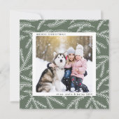 Sage Green | Pine Branch-kerstfotovierkant Feestdagenkaart (Voorkant)