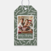 Sage Green | Pine Branch Merry-kerstfoto Cadeaulabel (Voorkant)