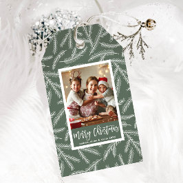 Sage Green | Pine Branch Merry-kerstfoto Cadeaulabel