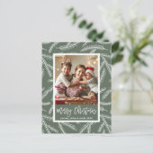 Sage Green | Pine Branch Merry-kerstfoto Feestdagenkaart (Staand voorkant)