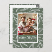 Sage Green | Pine Branch Merry-kerstfoto Feestdagenkaart (Voorkant / Achterkant)