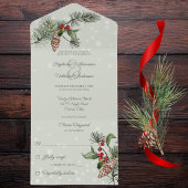 Sage Green Pine & Holly in Sneeuw All In One Uitnodiging