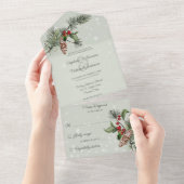 Sage Green Pine & Holly in Sneeuw All In One Uitnodiging (Afscheurbaar)