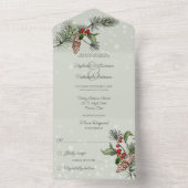 Sage Green Pine & Holly in Sneeuw All In One Uitnodiging (Binnen)
