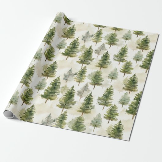 Sage Green Pine Tree Cadeaupapier (Uitgerold)