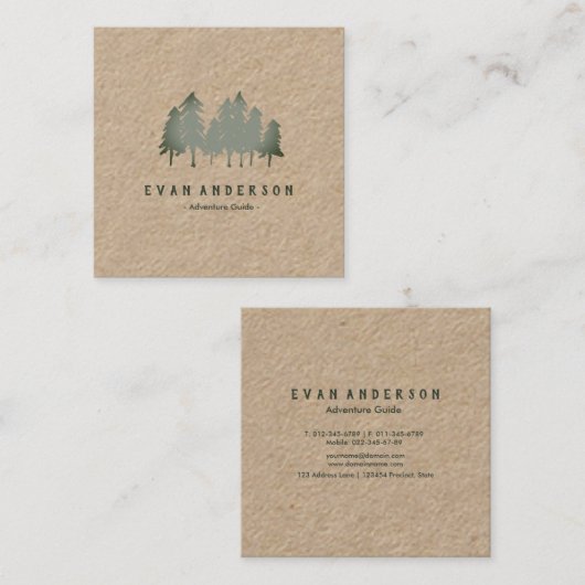 Sage Green Pine Trees Bossen Vierkante Visitekaartje (Voorkant / Achterkant)