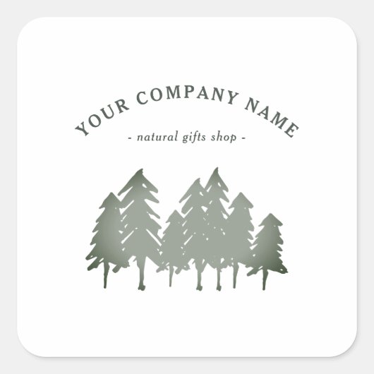 Sage Green Pine Trees Logo Custom Square Sticker (Voorkant)