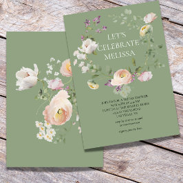 Sage Green Pink Blooms Bridal Shower Uitnodiging
