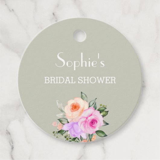 Sage Green Pink Bright Rozen Vrijgezellenfeest Bedankjes Labels (Voorkant)