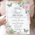 Sage Green Pink Floral Butterflies Silver Sweet 16 Kaart<br><div class="desc">Deze sweet 16 Birthday-uitnodiging is voorzien van een zilveren glitter geometrisch lijst, geadorbeerd door de fijne waterverf groene, bleke roze florale, zachte bessen en sage en zilvervlinders. Pas het met uw details gemakkelijk en snel aan, druk eenvoudig de pas het knoop aan om de stijl en de plaatsing van de...</div>