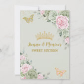 Sage Green Pink Floral Butterflies Sweet 16 Twins Kaart (Achterkant)