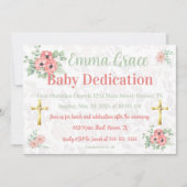 Sage Green & Pink Floral Photo Baby Dedication  Kaart (Voorkant)