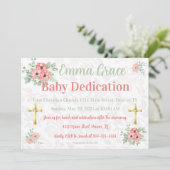 Sage Green & Pink Floral Photo Baby Dedication  Kaart (Staand voorkant)