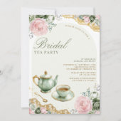 Sage Green Pink Floral Tea Party Vrijgezellenfeest Kaart (Voorkant)