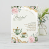 Sage Green Pink Floral Tea Party Vrijgezellenfeest Kaart (Staand voorkant)