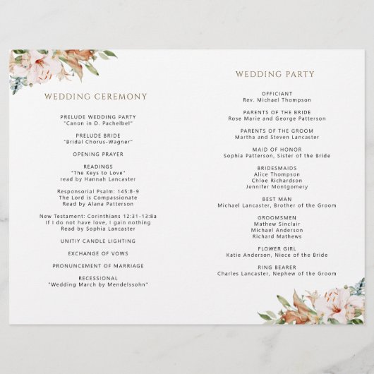 Sage Green Pink Floral Wedding Ceremony Programme (Achterkant)