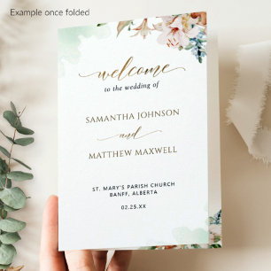 Sage Green Pink Floral Wedding Ceremony Programme