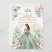 Sage Green Pink Peach Princess Floral Quinceañera Kaart (Voorkant)