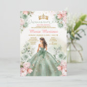 Sage Green Pink Peach Princess Floral Quinceañera Kaart (Staand voorkant)