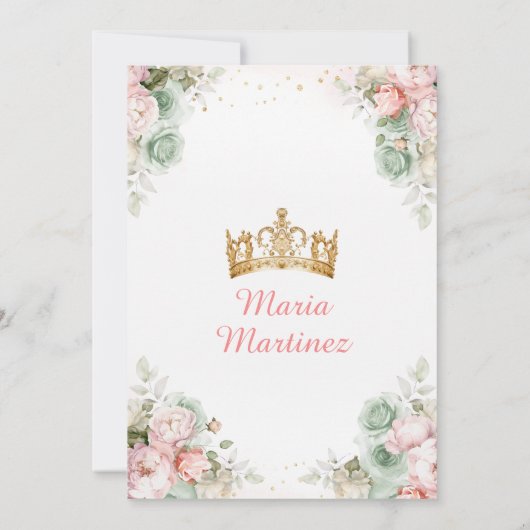 Sage Green Pink Peach Princess Floral Quinceañera Kaart (Achterkant)