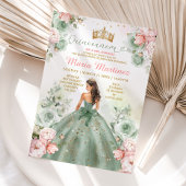 Sage Green Pink Peach Princess Floral Quinceañera Kaart