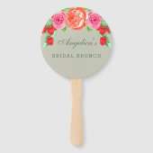 Sage Green Pink Peony Bruids Brunch Bedankt Handwaaier (Voorkant)