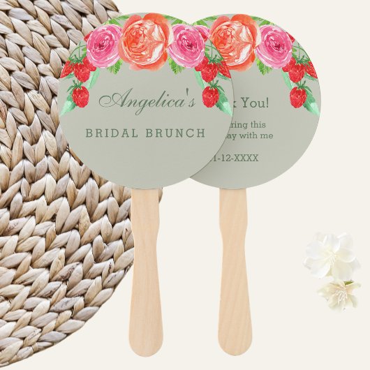 Sage Green Pink Peony Bruids Brunch Bedankt Handwaaier