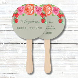 Sage Green Pink Peony Bruids Brunch Bedankt Handwaaier