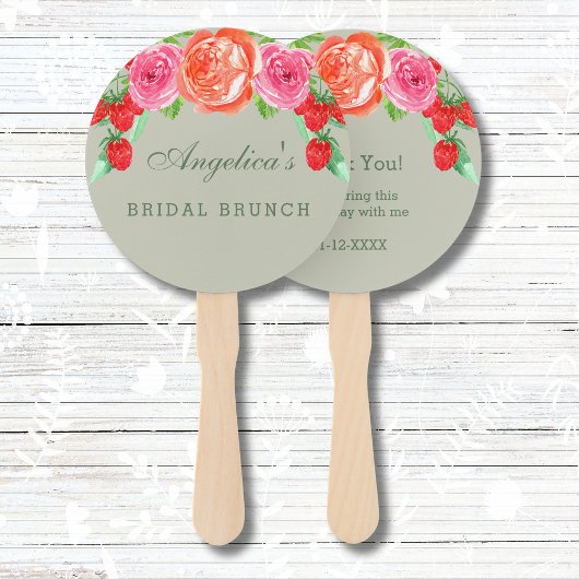 Sage Green Pink Peony Bruids Brunch Bedankt Handwaaier