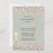 Sage Green Pink Peony Waterverf Brunch & Bubbly Kaart (Voorkant)