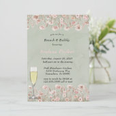 Sage Green Pink Peony Waterverf Brunch & Bubbly Kaart (Staand voorkant)