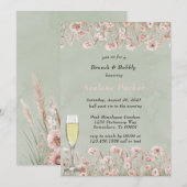 Sage Green Pink Peony Waterverf Brunch & Bubbly Kaart (Voorkant / Achterkant)