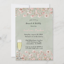 Sage Green Pink Peony Waterverf Brunch & Bubbly Kaart