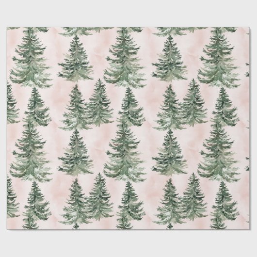 Sage Green & Pink Pine Trees Pattern Cadeaupapier (Vlak)