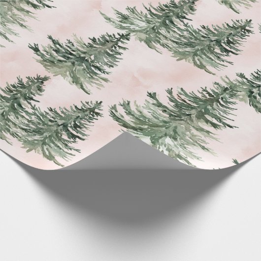 Sage Green & Pink Pine Trees Pattern  Cadeaupapier (Hoek)