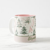 Sage Green & Pink Pine Trees Pattern Tweekleurige Koffiemok (Voorkant links)